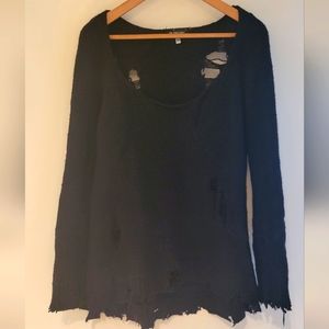 Thrashed UNISEX 90s Runway Ann Demeulemeester Oversized Sccop Neck Wool Sweater